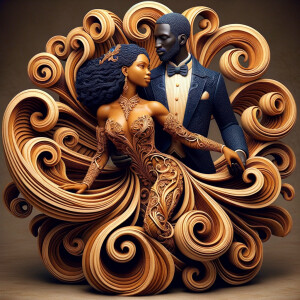 3d wood and porcelain sculpture of an Afrocentric woman with a m...