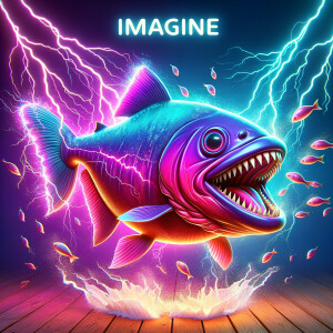 Purple lime piranha no teeth playing with lightning