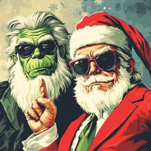 Santa Claus in sunglasses as the godfather of the mafia. Use car...