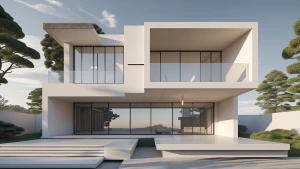 Create an image of a minimalist house, characterized by simple g...