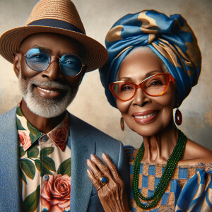 Create an image of an elegant african-American elderly couple ra...