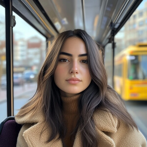 30'lu yaşlarda Çok güzel genç bir kadın otobüs durağında oturuyo...