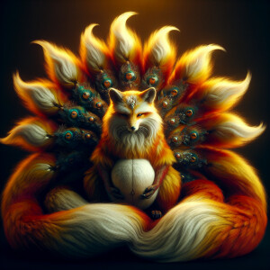 A female nine-tailed fox heavily pregnant