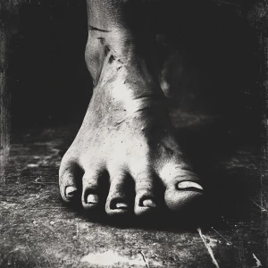 Photographic realistic foot  with a female human exaggerated ang...