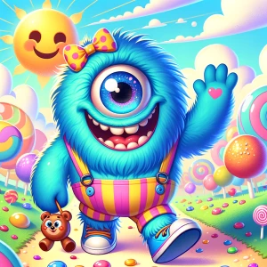 A cheerful, round-bellied cyclops with one big sparkling eye and...