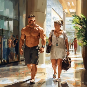 Digital,A man  muscular beefy criminal walking with his  54 year...