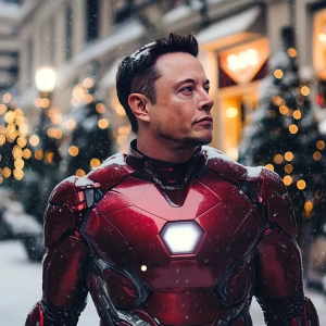Elon Musk as Iron Man with Christmas style. .