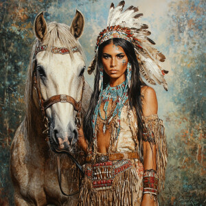 Create a hyper-realistic detailed image featuring a Native Ameri...