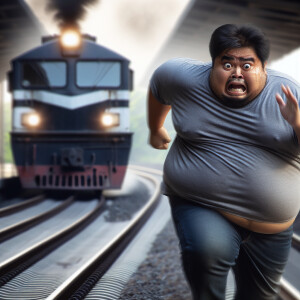 Толстый человек Бегущий человек от поезда