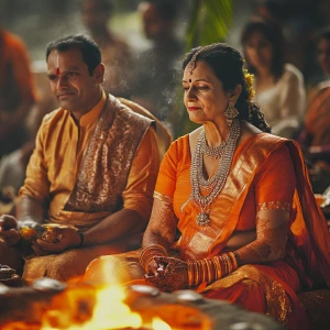 A muscular, perspiring man seated next to his Gujarati mother-in...