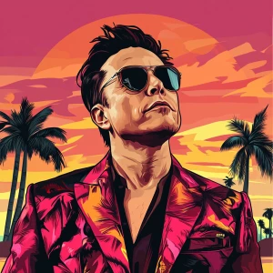 Elon Musk in GTA art style,  cooking, in the style of a Grand Th...