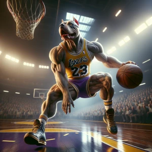 /imagine A muscular, hyperrealistic Human-Pitbull hybrid, with d...