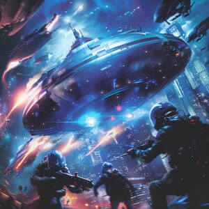 A young alien gang is anxiously boarding a futuristic spacecraft...