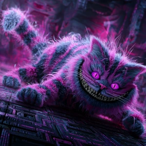 a goth Feline Princess Cheshire Cat with pink and purple striped...