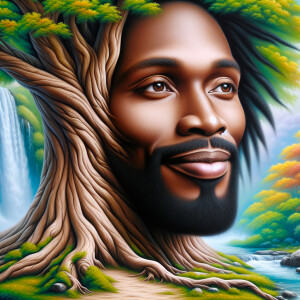 A hyper-realistic 3-D oil painting depicting a tree integrated w...