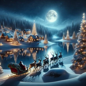 Enchanted winter landscape with a snow-covered village, twinklin...