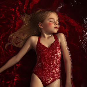 Tween pretending to be dead  red swimsuit overdose