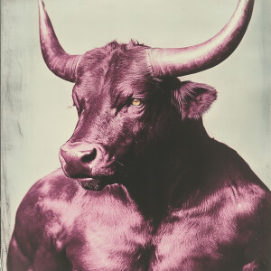 An electrifying magenta-hued minotaur, its muscles rippling with...