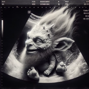 Sonogram image of a Troll  with distinct anatomical features lay...