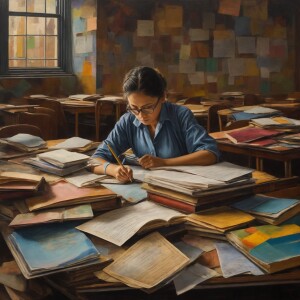 Amid the bustling cityscape of NYC, a weary yet determined teach...