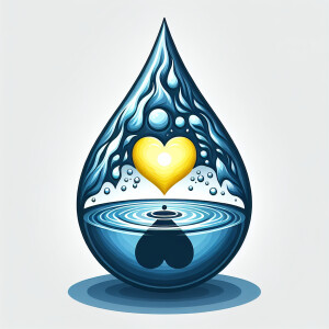 Drawing a picture, fantasy art, a big drop of water, inside a wa...