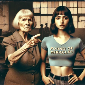 Refine a 1973-style color film photograph depicting an irate eld...