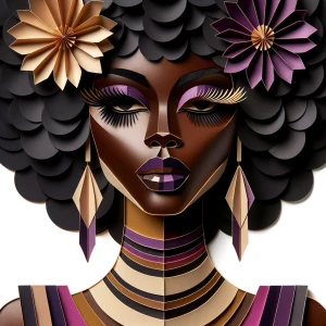 Create a stylized paper cutout portrait of a glamorous African A...