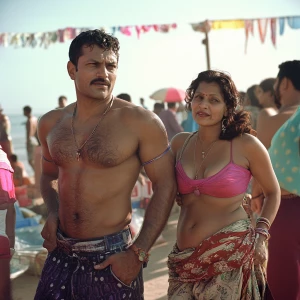 An Indian man with a muscular build, identifiable as a criminal,...