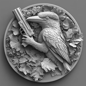 Design a high-contrast grayscale 3d bas relief of Kookaburra hol...