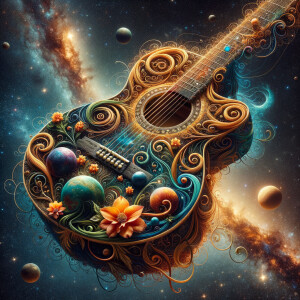 Visualize a stunning guitar that seems to be born from the very...