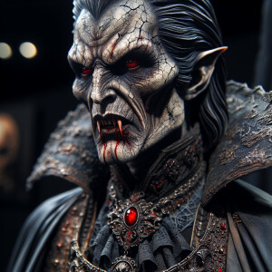 terrifying demonic vampire lord with cracked weathered weblike e...