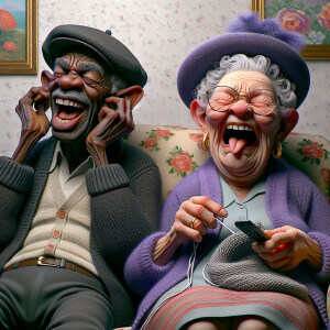 Digital art, a stylized African-American elderly couple wearing...