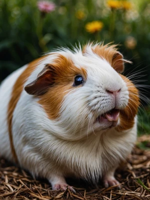 Generate an image of a guinea pig with a large, exaggerated smil...