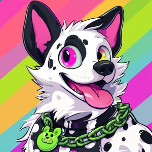 Create an image of a cartoon-style anthropomorphic dog character...