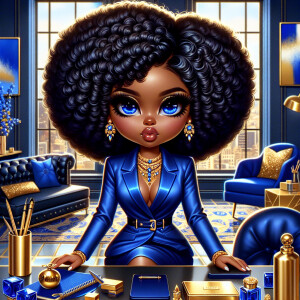 A chibi-style African American woman with a voluminous
curly af...
