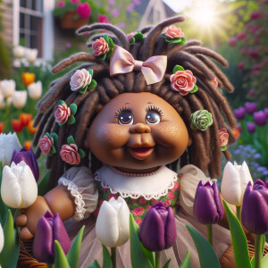 African-American cabbage patch doll with huge dimples,
Her hair...