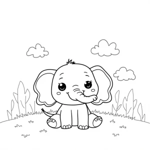 Create a coloring page design with thick lines, featuring a chib...