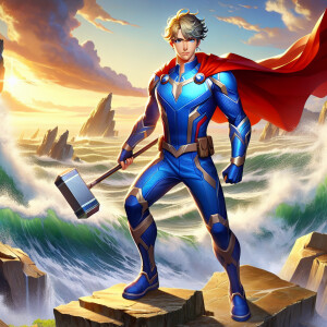 Design a realistic 3D-rendered anime scene featuring a heroic ch...