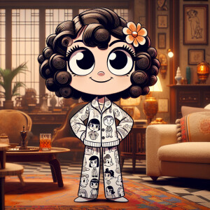 Betty boop character she’s wearing pajamas in her living room