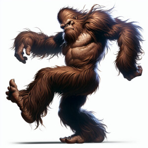 A sasquatch humanoid looking hair covered dancing like Psy longa...