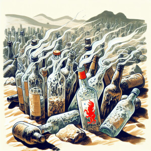 A few bottles of various alcoholic beverages lying around in the...