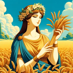 Génére moi une image de la Déesse Grecque Demeter version Ghibli