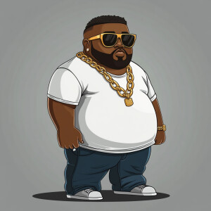 Create a funny cartoon like overweight African American male wit...