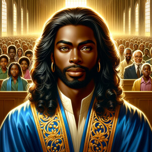 Illustrate an inspiring African-American Jesus crust with a dign...