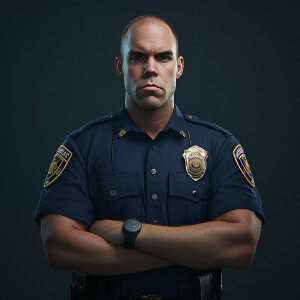 Generate an image of Patrolman Michael Angelucci, a Caucasian ma...