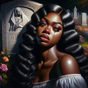 A beautiful light-skinned African-American woman with long wavy...