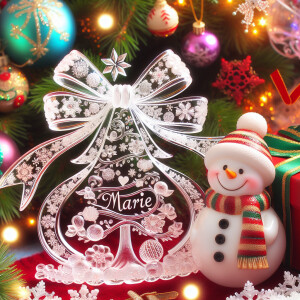 crystallized ribbon name *marie* wrapped around a christmas tree...