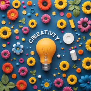 A flat layout demonstrating the elements of creativity.