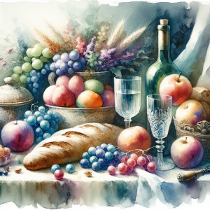 Still-life. Different colors. Watercolour. Aquarel