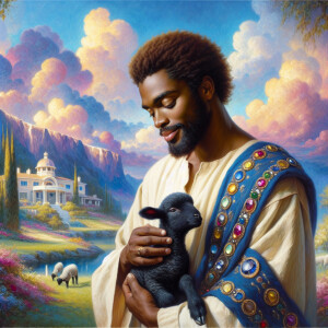Oil painting of an African-American man resembling Jesus Christ,...